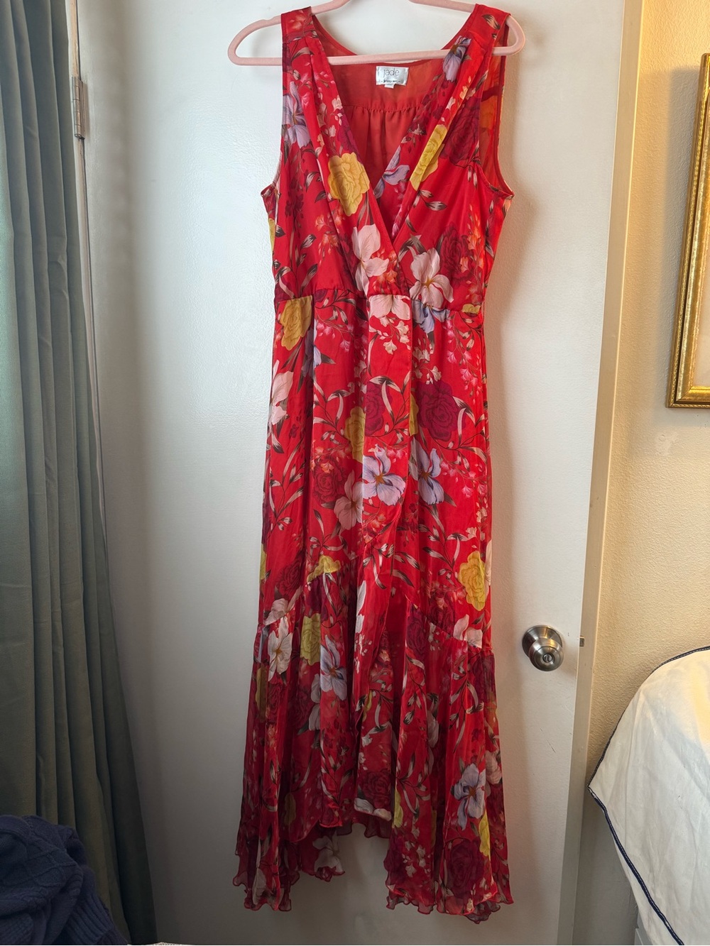 Johnny Was-Jade Red Floral V-Neck Sleeveless Maxi Dress - Picture 6 of 6